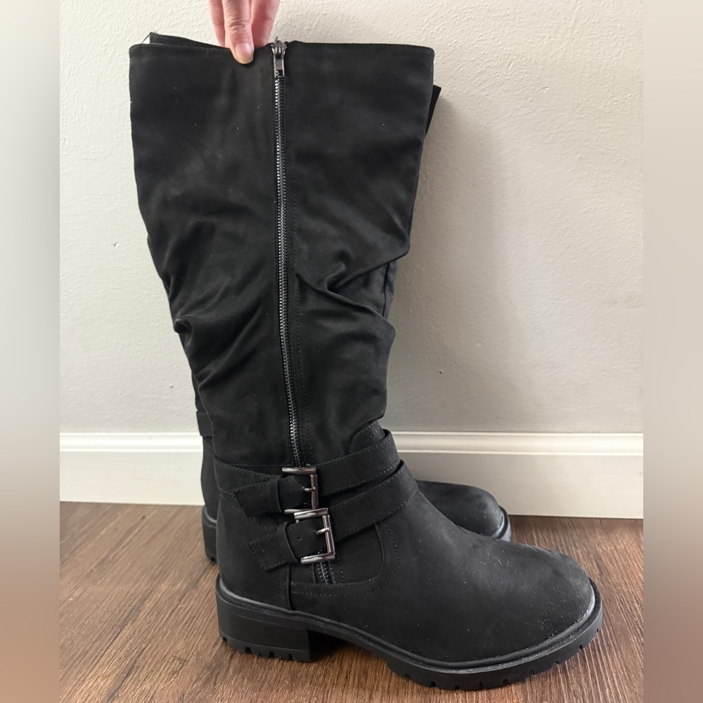 Extra Wide Calf Black Suede Knee-high Boots